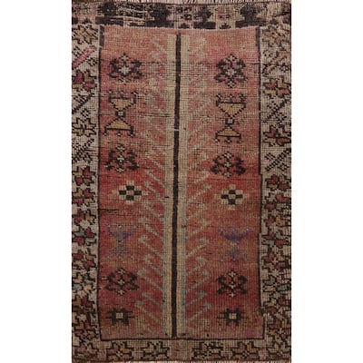 Hand Knotted Oriental 100% Wool Carpet Transitional Tribal Pink Anatolian Area Rug - 2' 11'' X 1' 9''
