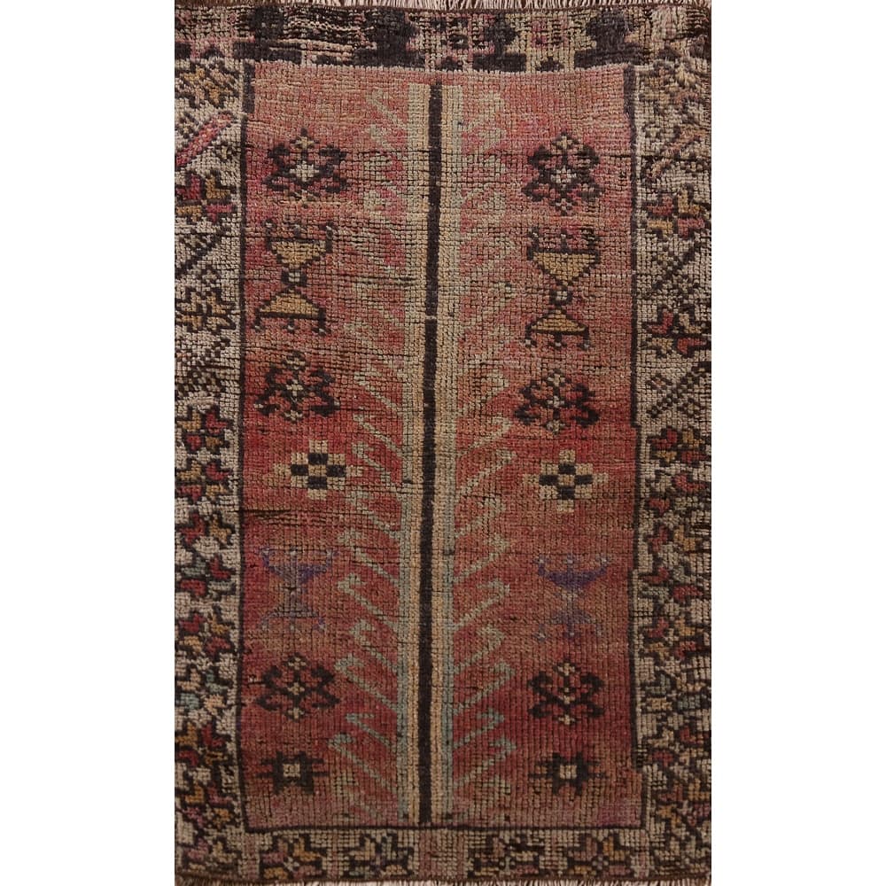 Hand Knotted Oriental 100% Wool Carpet Transitional Tribal Pink Anatolian Area Rug - 2' 11'' X 1' 9''