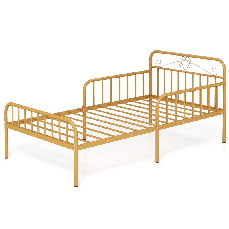 14 Metal Slats Twin Size Bed Frame with Headboard and Safety Side Guardrails