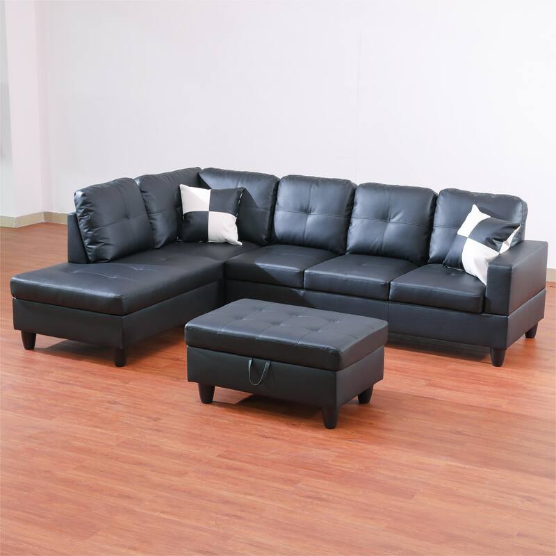 KISRAIS 103" Wide 3-Piece Vegan Leather Sectional Sofa Set - 103.5"W*74.5"D*35"H