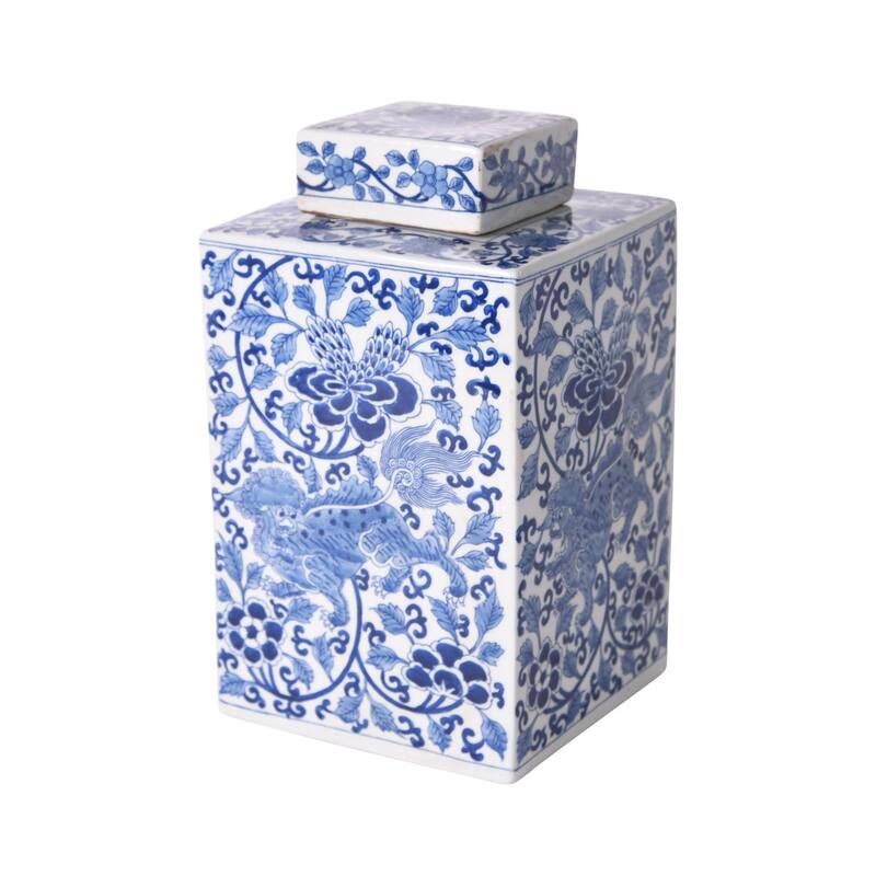 Handmade Lion Floral Square Tea Decorative Jar