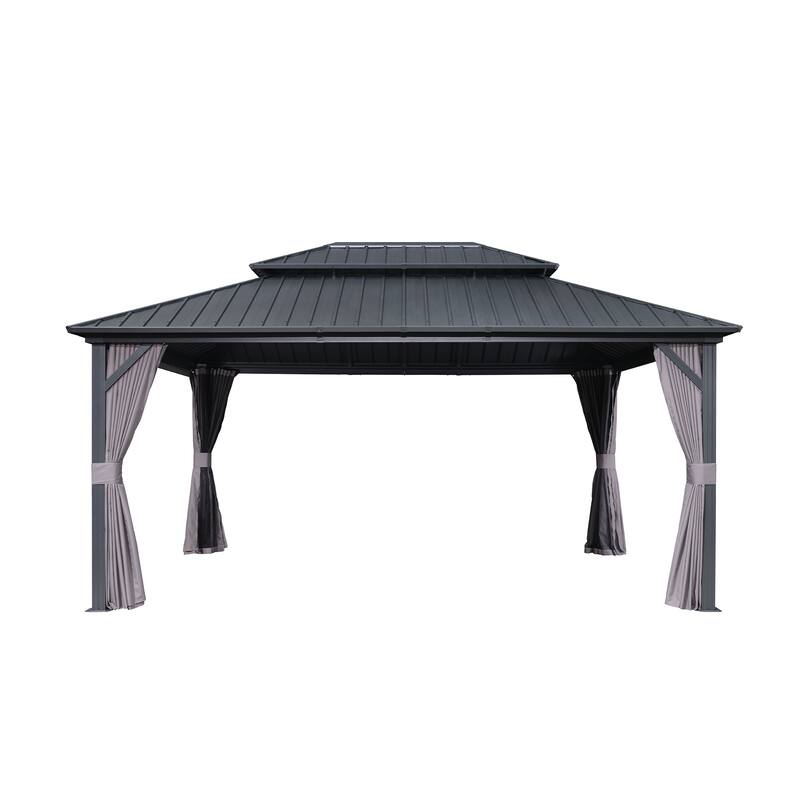 PURPLE LEAF 10x12 Outdoor Galvanized Steel Hardtop Gazebo, Aluminum Frame Gazebo With Curtains