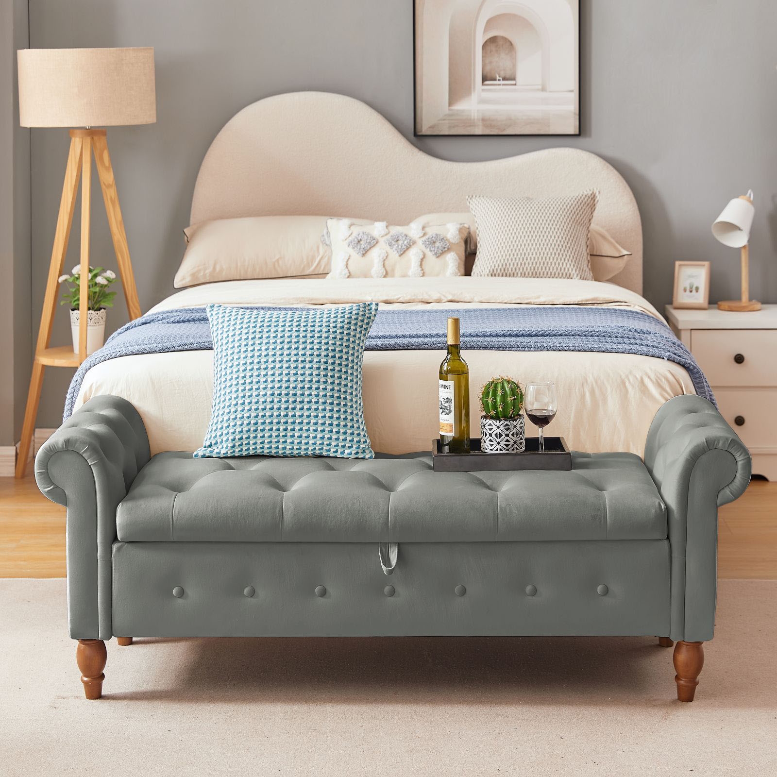 Large end of bed storage bench deals