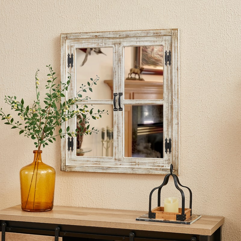 Glitzhome 31.5"H Oversized Farmhouse Wood Frame Accent Window Wall Mirror