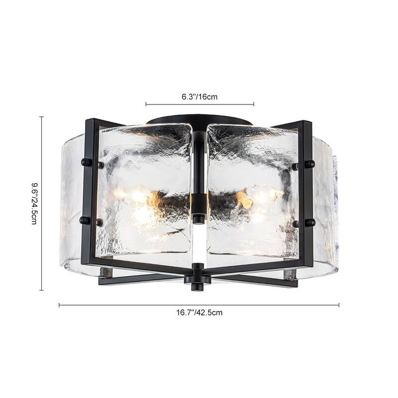 Modern Entryway 4-Light Handmade Glass Drum Semi Flush Mount - Matte Black - 16.7in