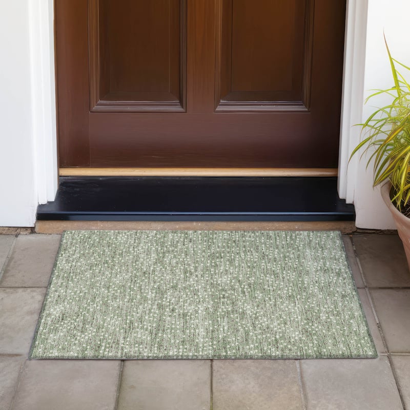 Machine Washable Indoor/ Outdoor Modern Dotty Chantille Rug - Sage - 1'8" x 2'6"