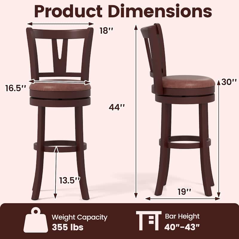 Gymax 30'' Bar Height Swivel Barstools Set of 2 High Backs & Footrests