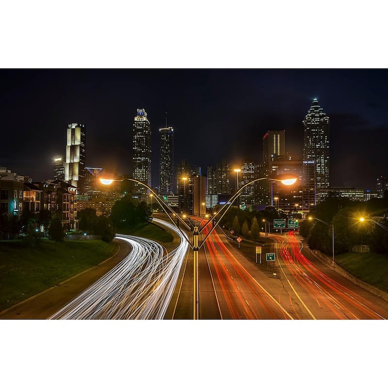 WC026 Atlanta GA at Night Traviling Lights by Wayne Collamore Art Poster - Print On Demand