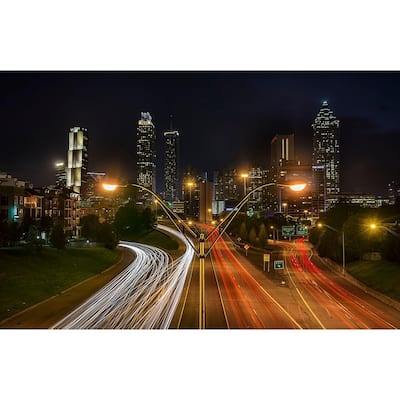 WC026 Atlanta GA at Night Traviling Lights by Wayne Collamore Art Poster - Print On Demand