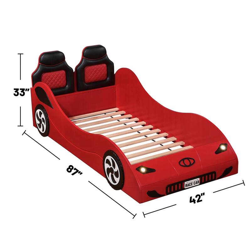 Upholstered Twin-Size Car Bed with LED