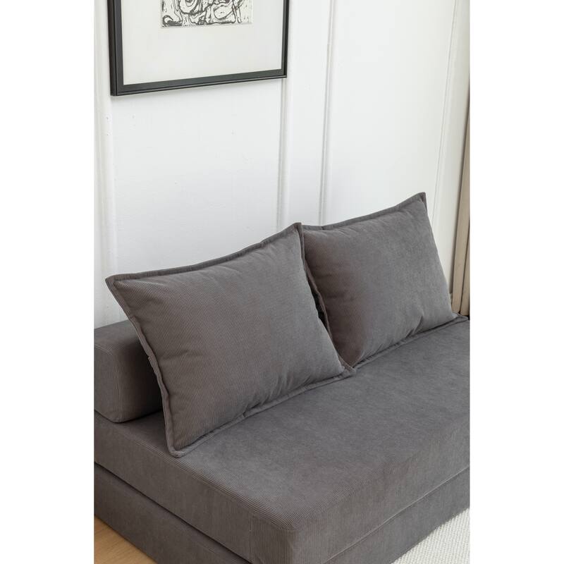 Foldable Sofa Bed Sleeper Lounge Chair in Gray Corduroy for Multiple Spaces