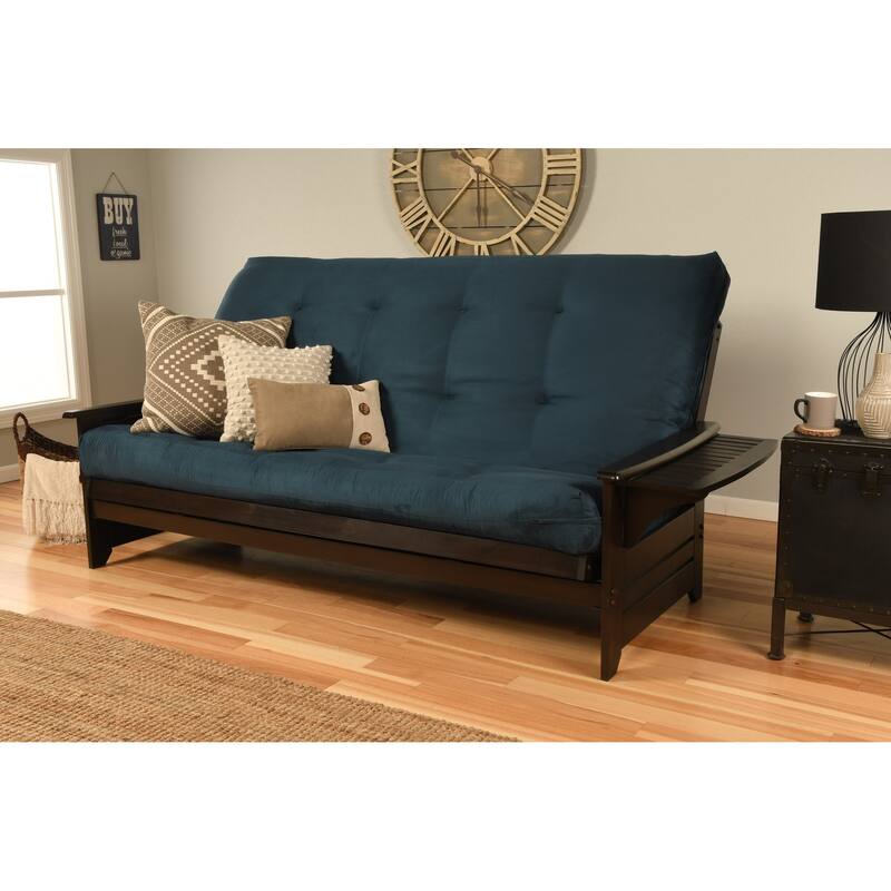 Somette Queen-size Futon Set in Espresso Finish with Suede Mattress - Suede Blue
