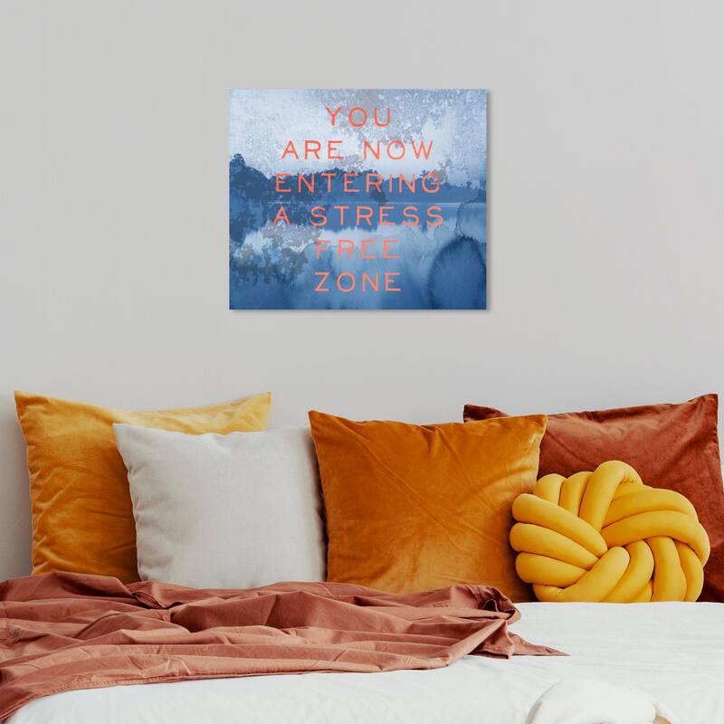 Wynwood Studio 'Stress Free' Typography and Quotes Wall Art Canvas Print Motivational Quotes and Sayings - Blue, Orange