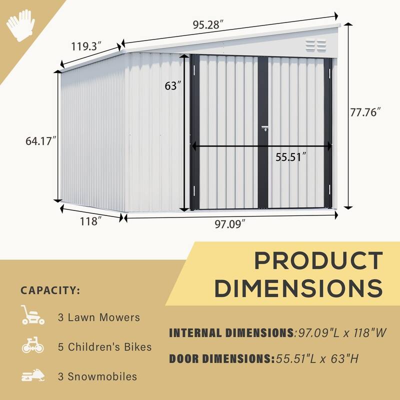 AECOJOY Outdoor Storage Side Shed Metal Attached with Lockable Door