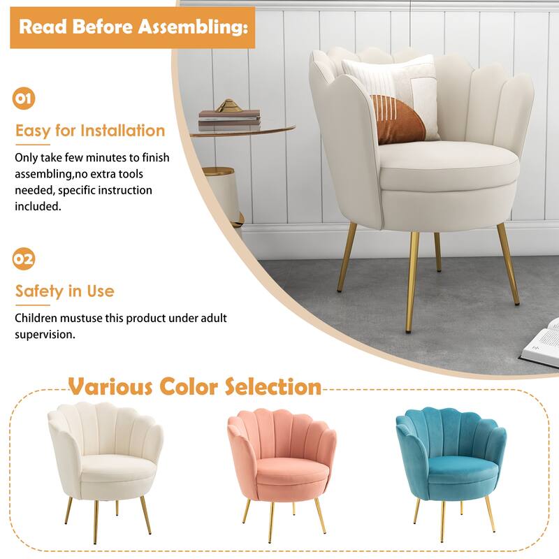 Scalloped Velvet Arm Chair Living Room Accent Chair