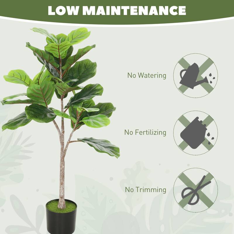 HOMCOM 43" Artificial Fiddle Leaf Fig Tree with 28 PEVA Leaves and Pot, Fake Plant with Flocked Soil for Home Office Living Room