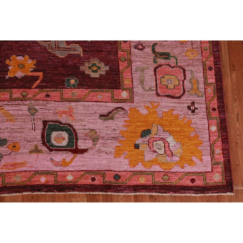 Hand Knotted Oriental 100% Wool Carpet Transitional All-Over Red Oushak Area Rug - 11' 7'' X 9' 1''