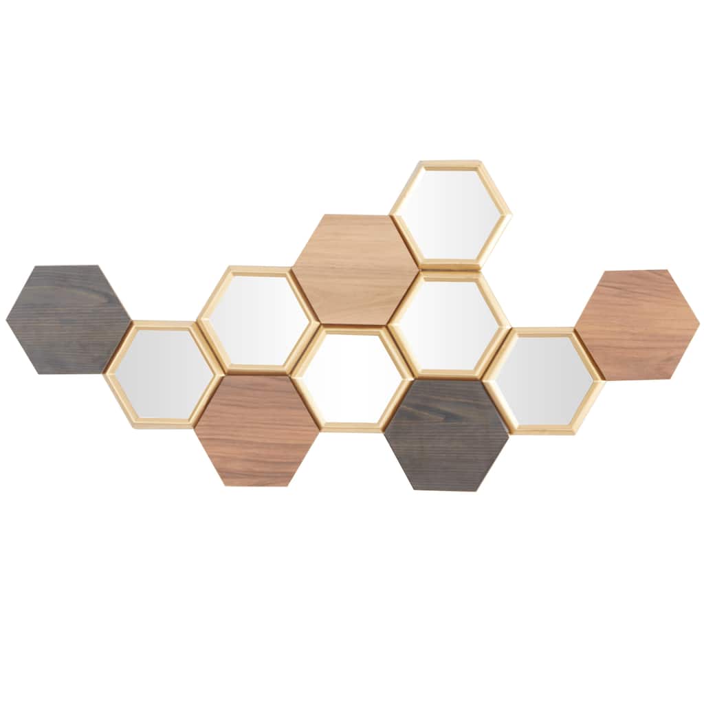 Wood Geometric Honeycomb Wall Decor with Mirrors - Brown - CosmoLiving by Cosmopolitan