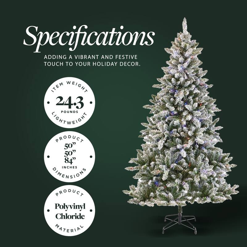 NOMA Cypress 7 ft White Multi-Color LED Pre-Lit Flocked Artificial Christmas Tree - 24.3