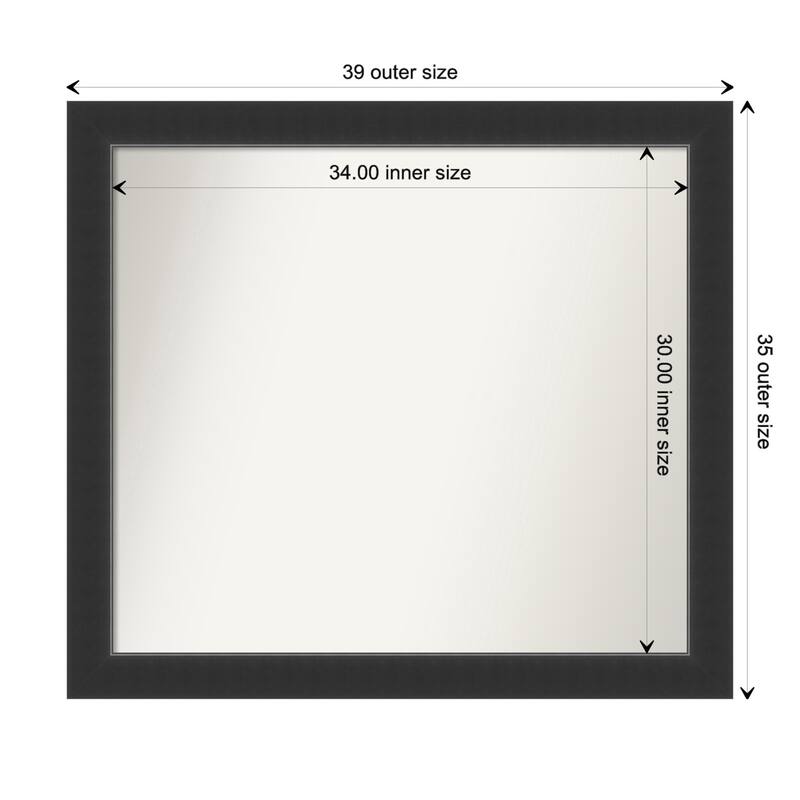 Corvino Black Framed Non-Beveled Custom Wall Mirror, Bathroom Vanity Mirror - Outer Size: 39 x 35