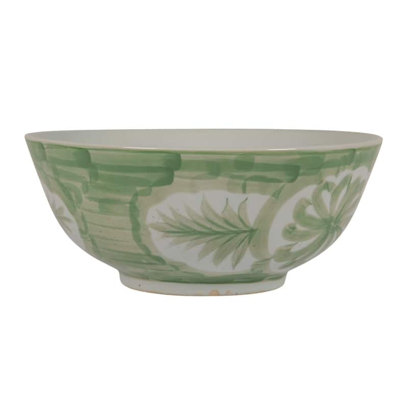 Hand Painted Stoneware Bowl with Floral Design