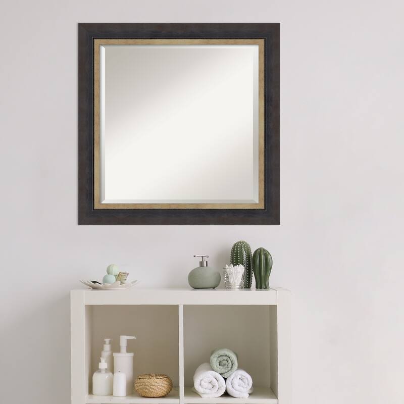 Hammered Charcoal Tan Beveled Wood Framed Bathroom Vanity Wall Mirror - Hammered Charcoal Tan