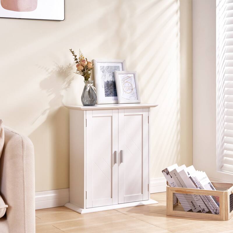 VECELO Small Coffee Bar Cabinet Kitchen Storage Cabinet Farmhouse Buffet Sideboard with Door and Adjustable Shelf Accent Cabinet