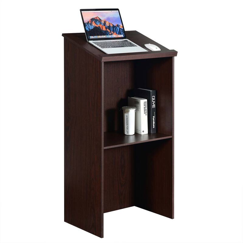 Wooden Speaking Lectern Floor Standing Podium w/ Adjustable Shelf - Brown