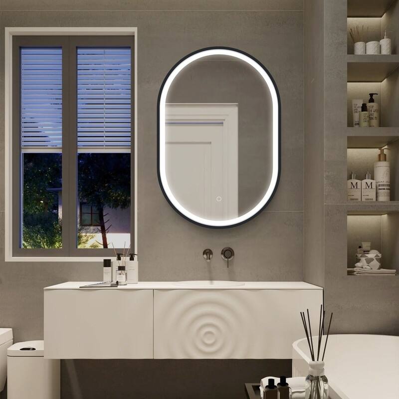 Alvana LED Black framed Wall mount Medicine Cabinet with Mirror Anti-fog function with 3 colors light - 21'' x 31''