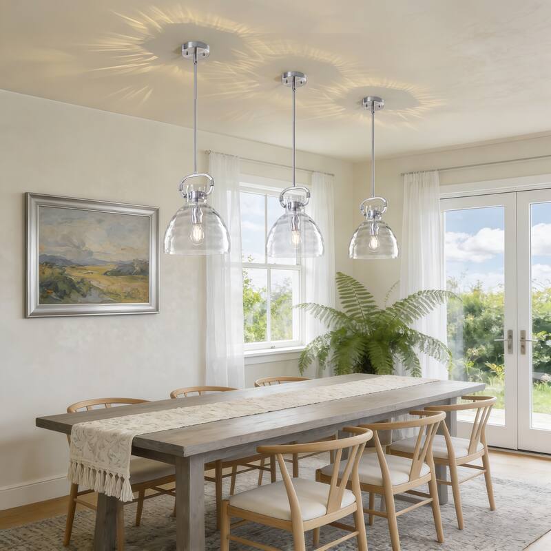 Skystar 1 - Light Single Pendant With Clear Hammered Glass Shade