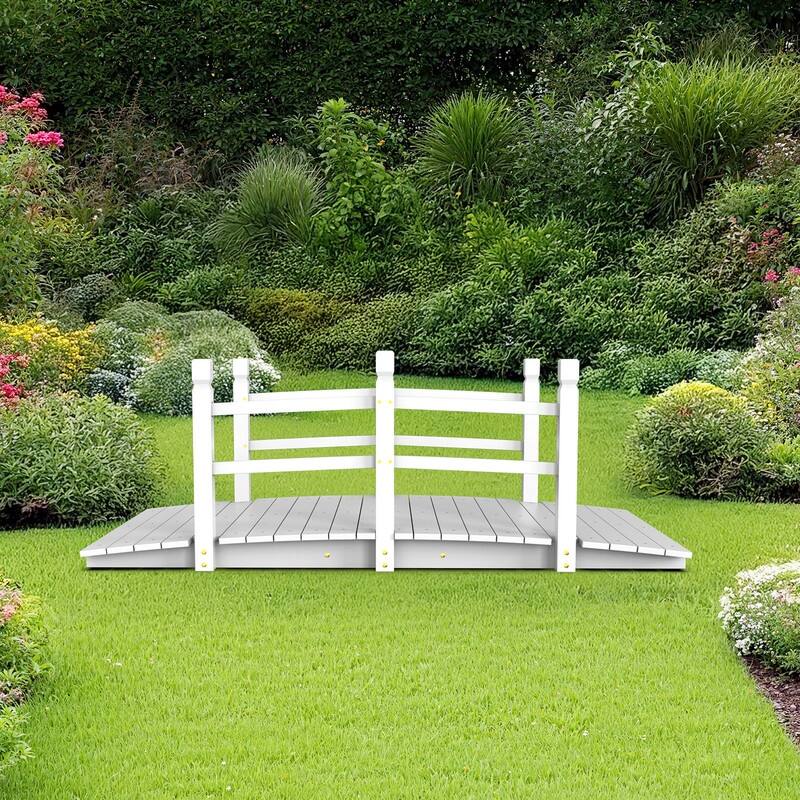 White Wooden Garden Bridge with Handrails - Durable & Weather-Resistant Outdoor Decorative Footbridge