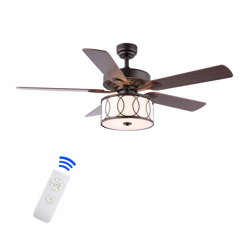Kate 3-Light Transitional Glam Drum Shade LED Ceiling Fan With Remote, by JONATHAN Y - 52"