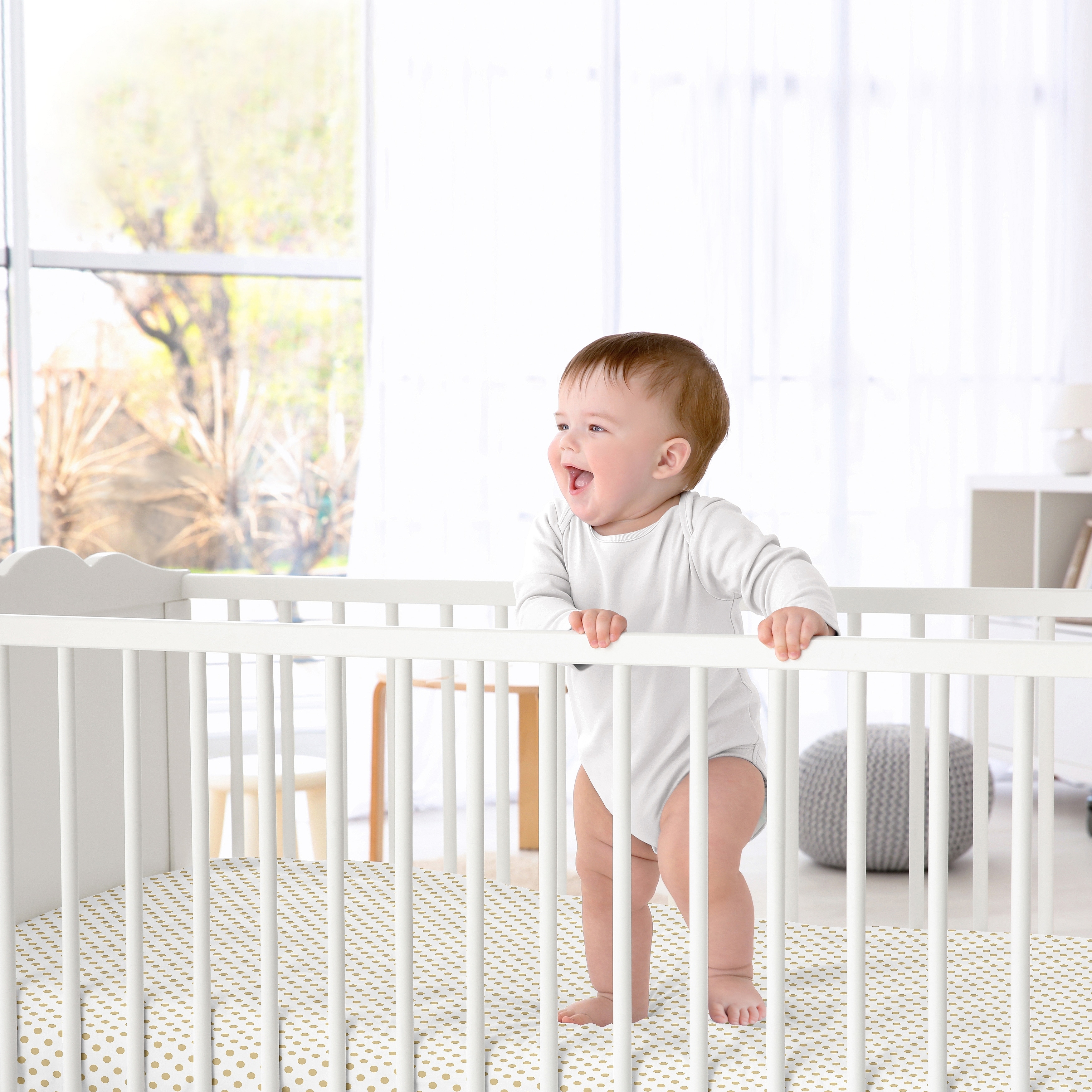 Sweet Jojo Designs Amelia Collection Metallic Gold Polka Dot Fitted Crib Sheet