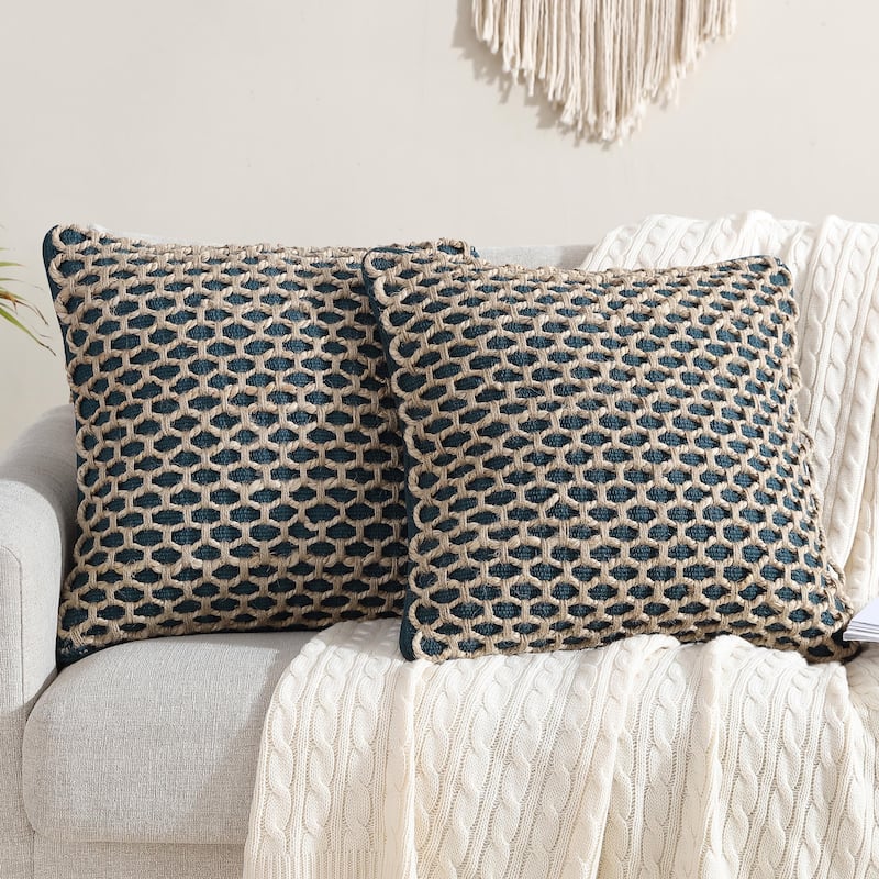 Boho Living Jada Braided Cotton/Jute Throw Pillows - Indigo - 20x20 Set of 2