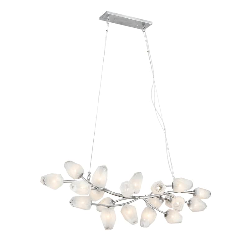20-Light silver iron frame chandelier with white glass shades