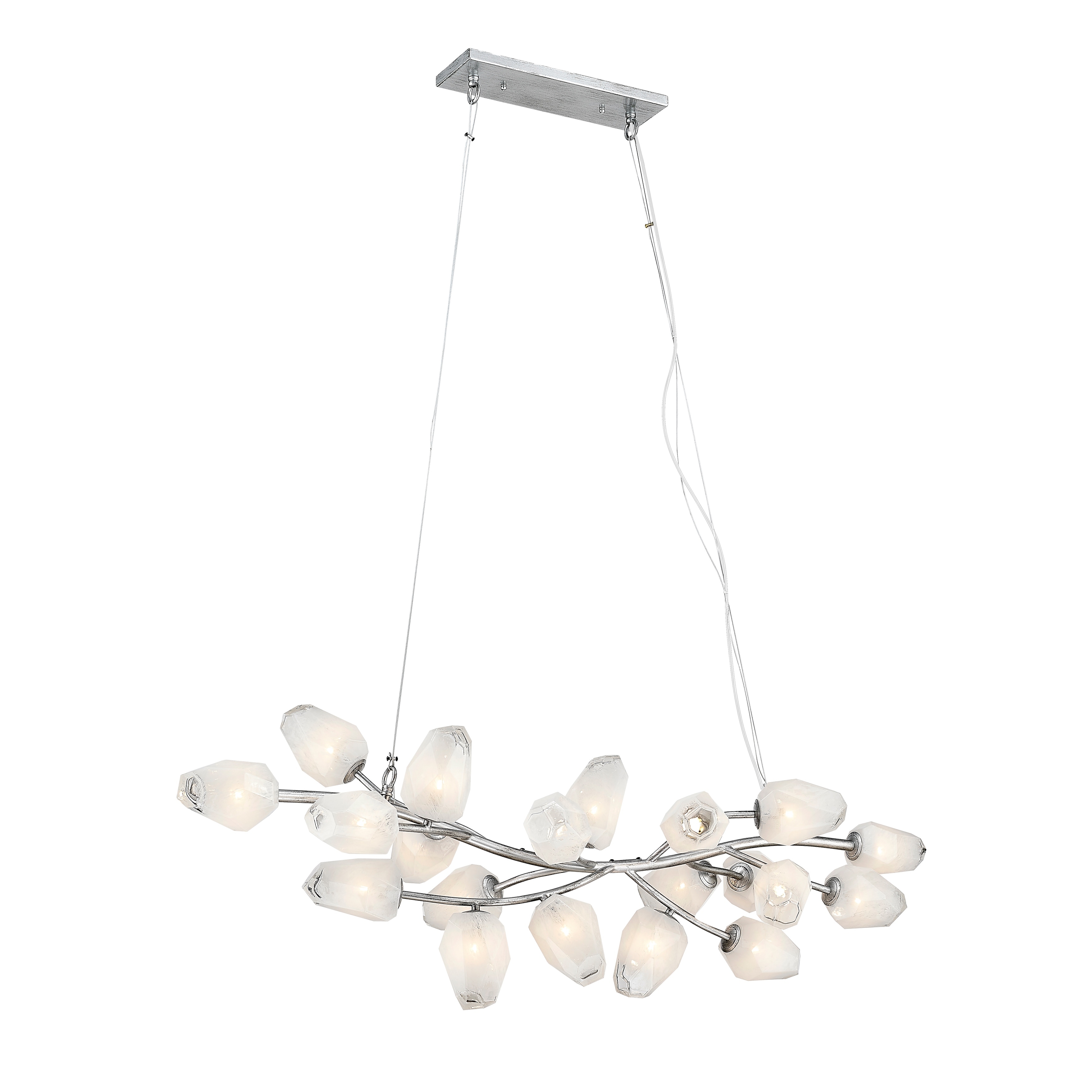 Transitional 20-Light silver iron frame chandelier with white glass shades
