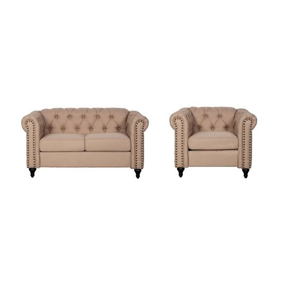 slide 1 of 2, Calton Linen Two-Piece LivingRoom Set Beige - 2 Piece