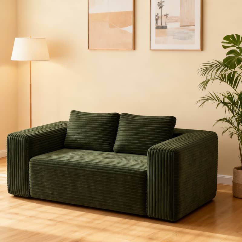 Anmytek Green Corduroy 2-Seater Memory Foam Sofa in a Box Easy Transport No Assembly