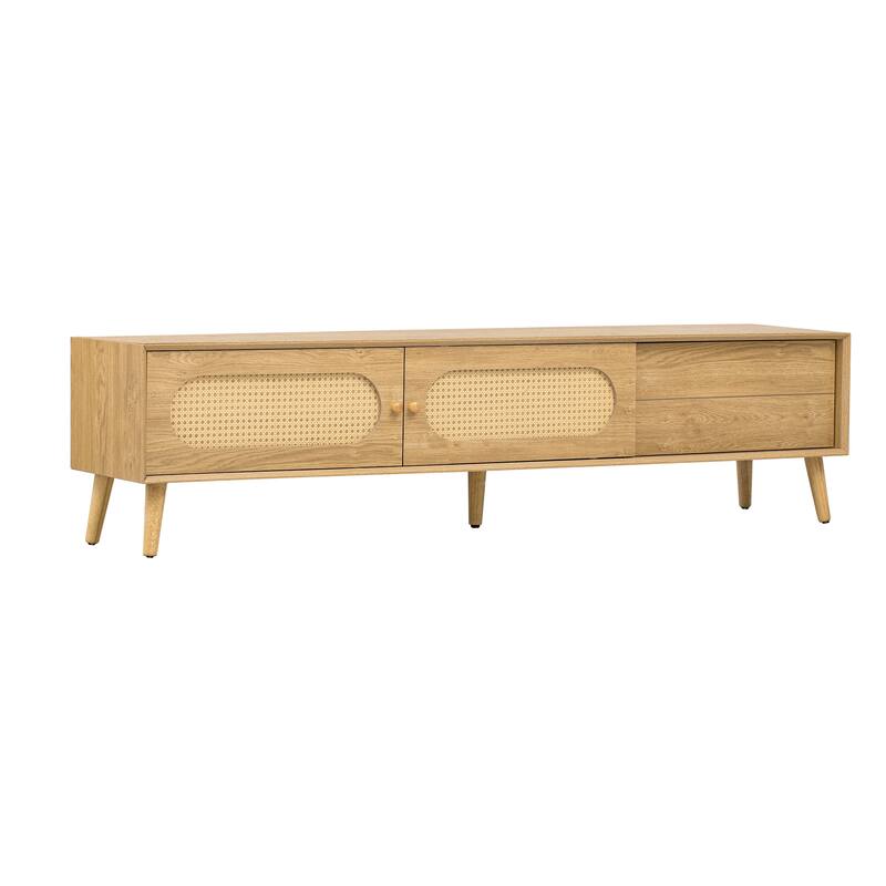 TV Stand for TVs up to 80" , Modern Media Console, Entertainment Center with Wood Legs, TV Cabinet for Living Room