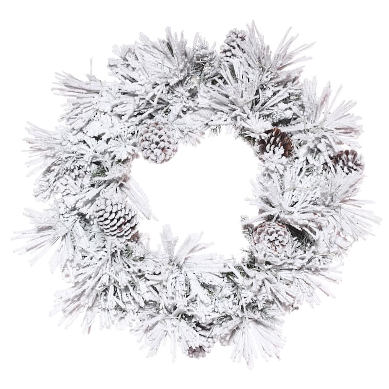 Vickerman 30" Flocked Atka Artificial Christmas Wreath, Unlit - Flocked White on Green