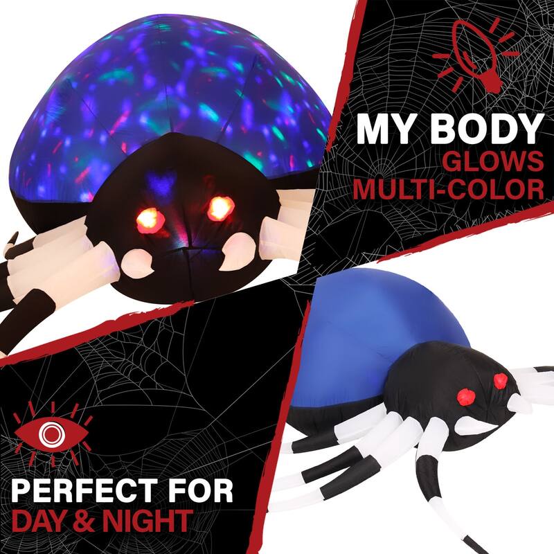 Haunted Hill Farm 6-Ft. Wide Prelit Inflatable Spider with Disco Lights