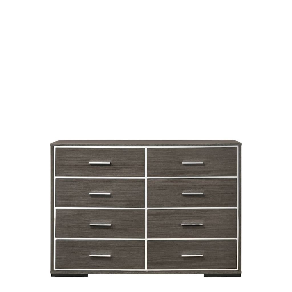 Retro Dresser Gray Oak - 8 Drawer Storage Chest - Modern Bedroom Furniture