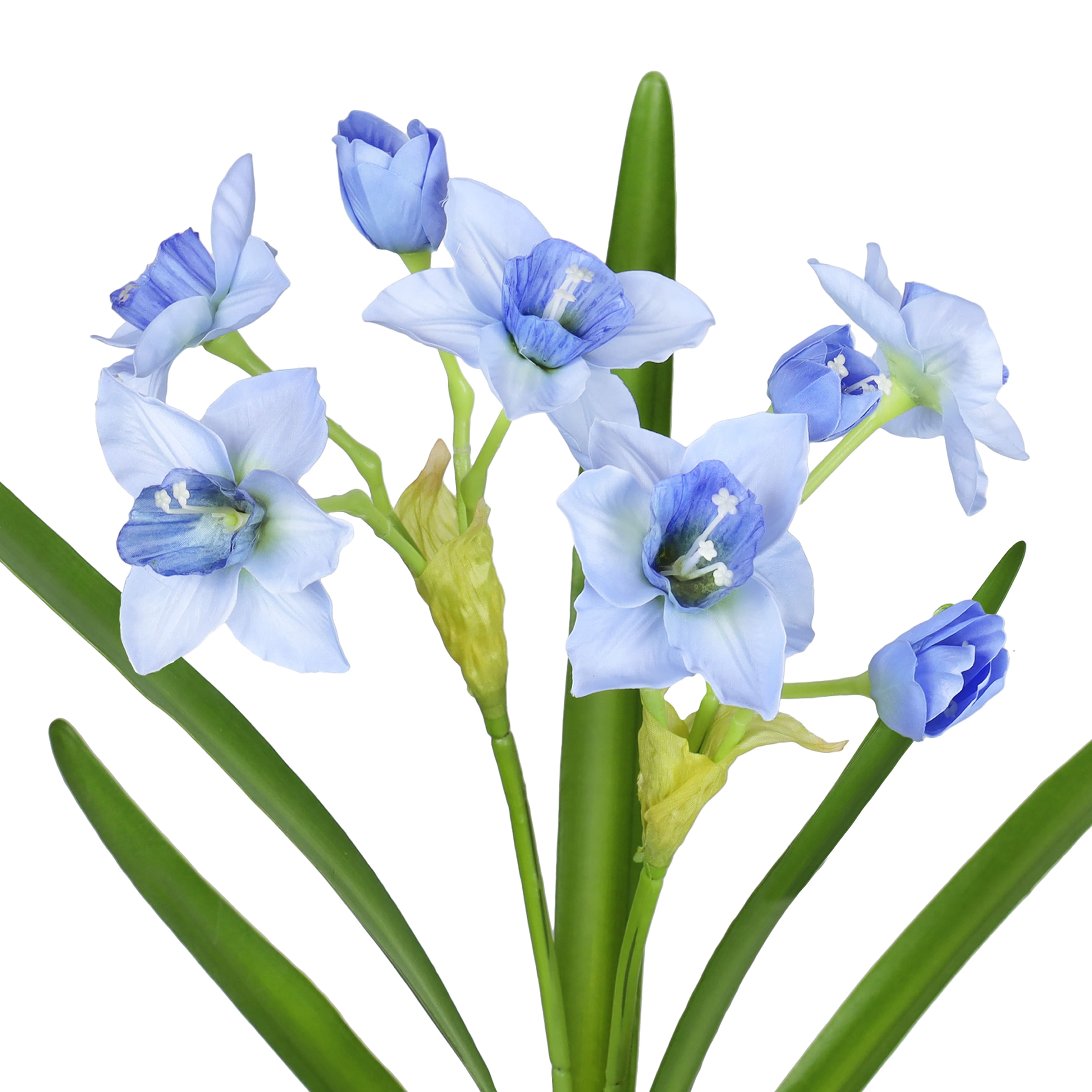 Set of 3 Blue Artificial Daffodil Flower Stem Bush Bouquet 22in - 22