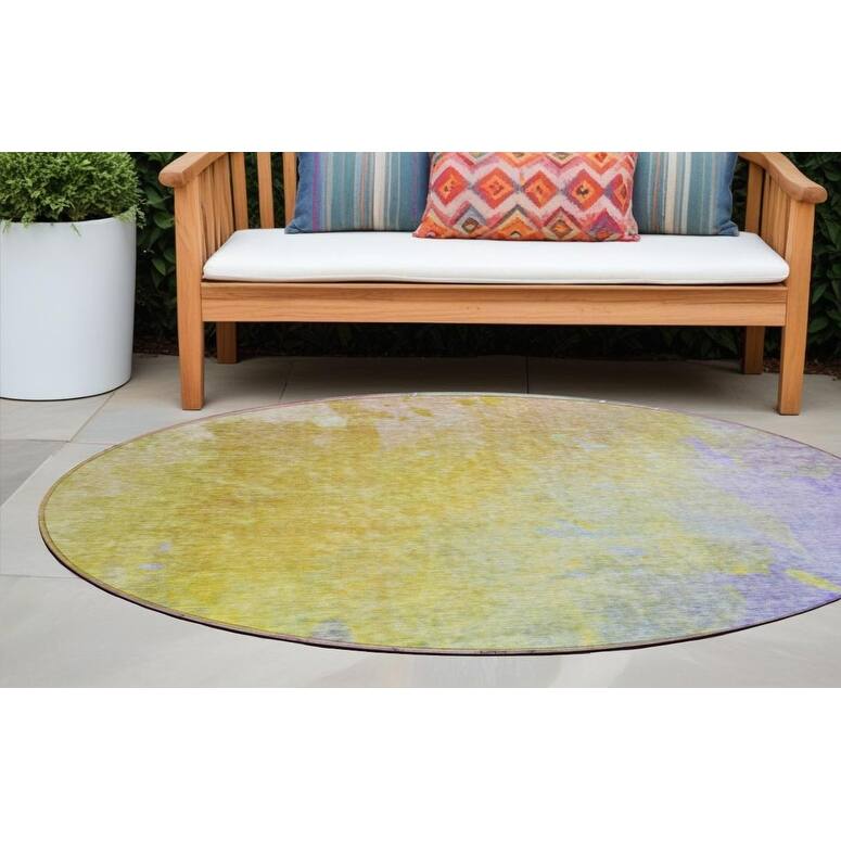 Allolu Contemporary Abstract Weather Resistant Timeless Fusion Runner Outdoor Rug - 8' Round - Multi