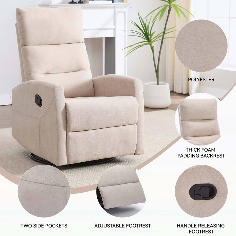 Manual Recliner Chair with Rocker and Swivel for Comfortable Living Room Seating