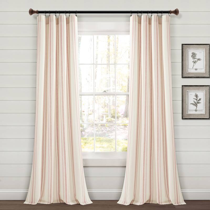 Lush Decor Farmhouse Stripe Yarn Dyed Cotton Window Curtain Panel Pair - 84" x 42" - Pink