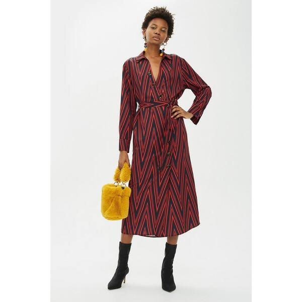 Shop Topshop Women S Blue Abstract Print Waist Tie Shirt Dress
