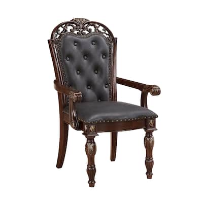 Nami Dining Armchair Set of 2, Traditional Carved Classy Cherry, Gray