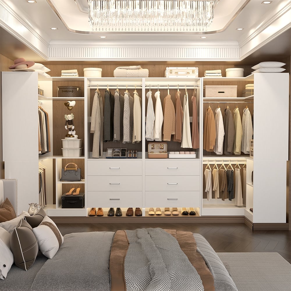 Cimly Set of 4 Closet Organizer with Drawers, U Shaped Freestanding Closet System