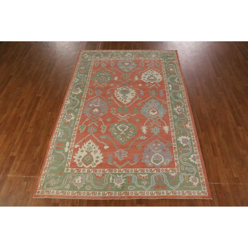Hand Knotted Oriental 100% Wool Carpet Transitional All-Over Oranges & Rust Oushak Area Rug - 8' 10'' X 6' 1''